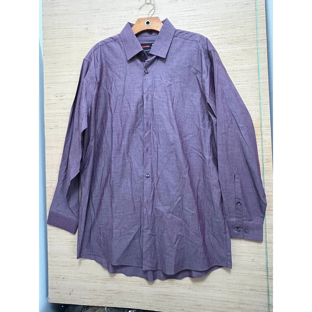 J Ferrar Mens Slim Fit Stretch Dress Shirt Burgundy Long Sleeve Button Up Size L